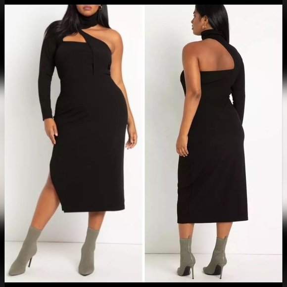 Eloquii black contemporary asymmetrical midi length dress Size 18/20 - Picture 1 of 2